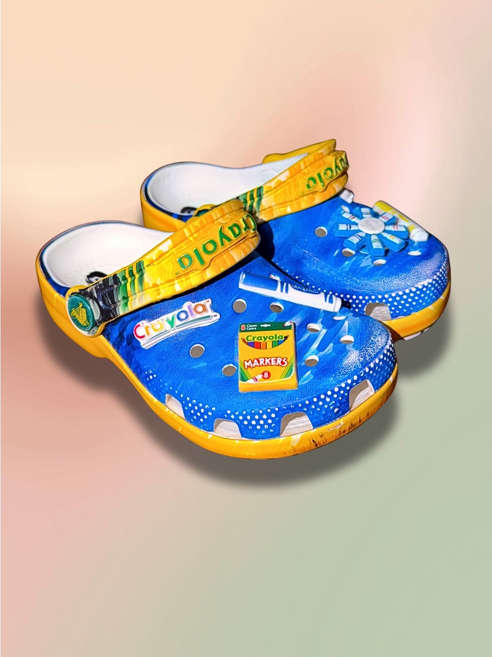 Crocs x Crayola Classic Clog Blue Yellow Jibbitz Kids C9 Limited Edition